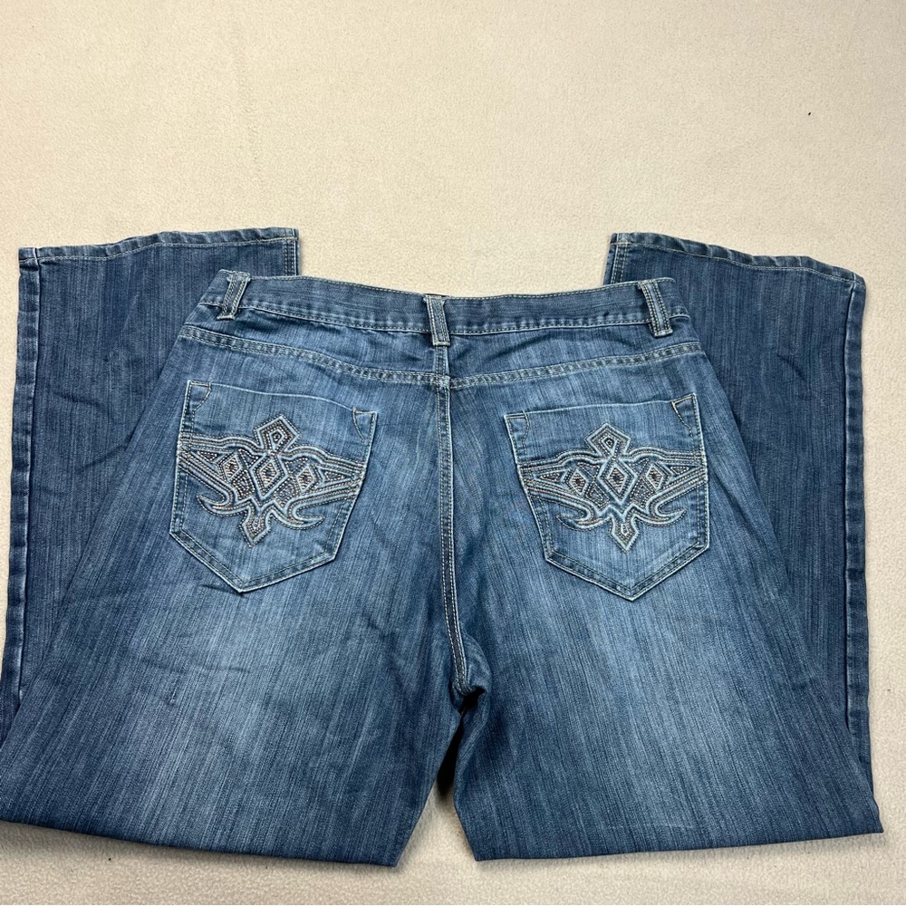 Avirex Jeans Men 36x32 Dark Wash Embroidered Y2K Style Baggy Vtg 2000s 36x30 Act - Picture 8 of 10